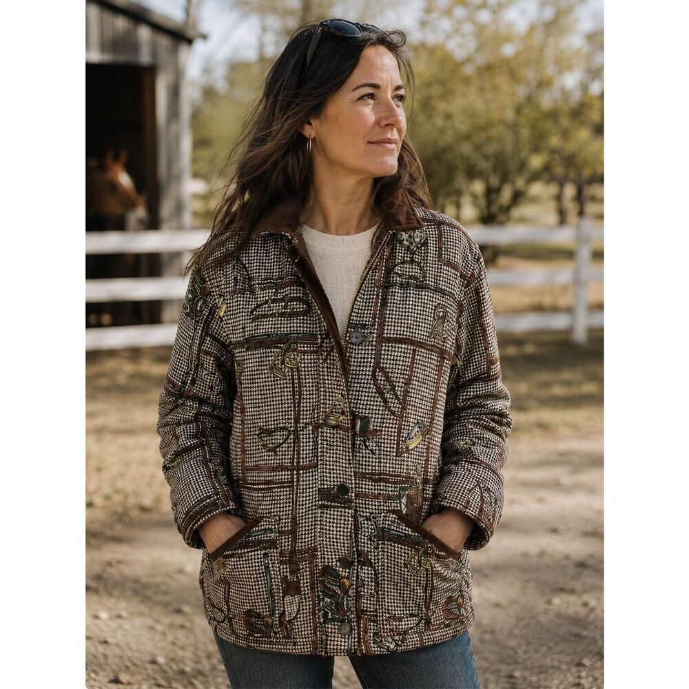 Vintage Jones New York Sport Equestrian Horse Field Barn Jacket Women’s S Quilte